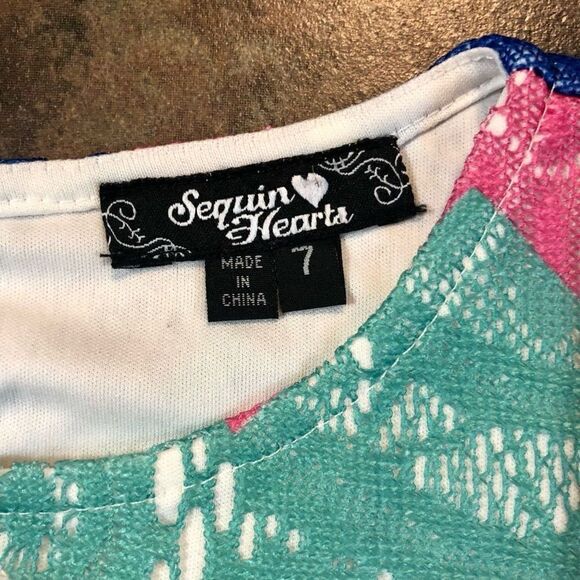 Sequin Hearts Girl’s Multicolored Chevron Lace Dress Size 7 - Picture 6 of 10